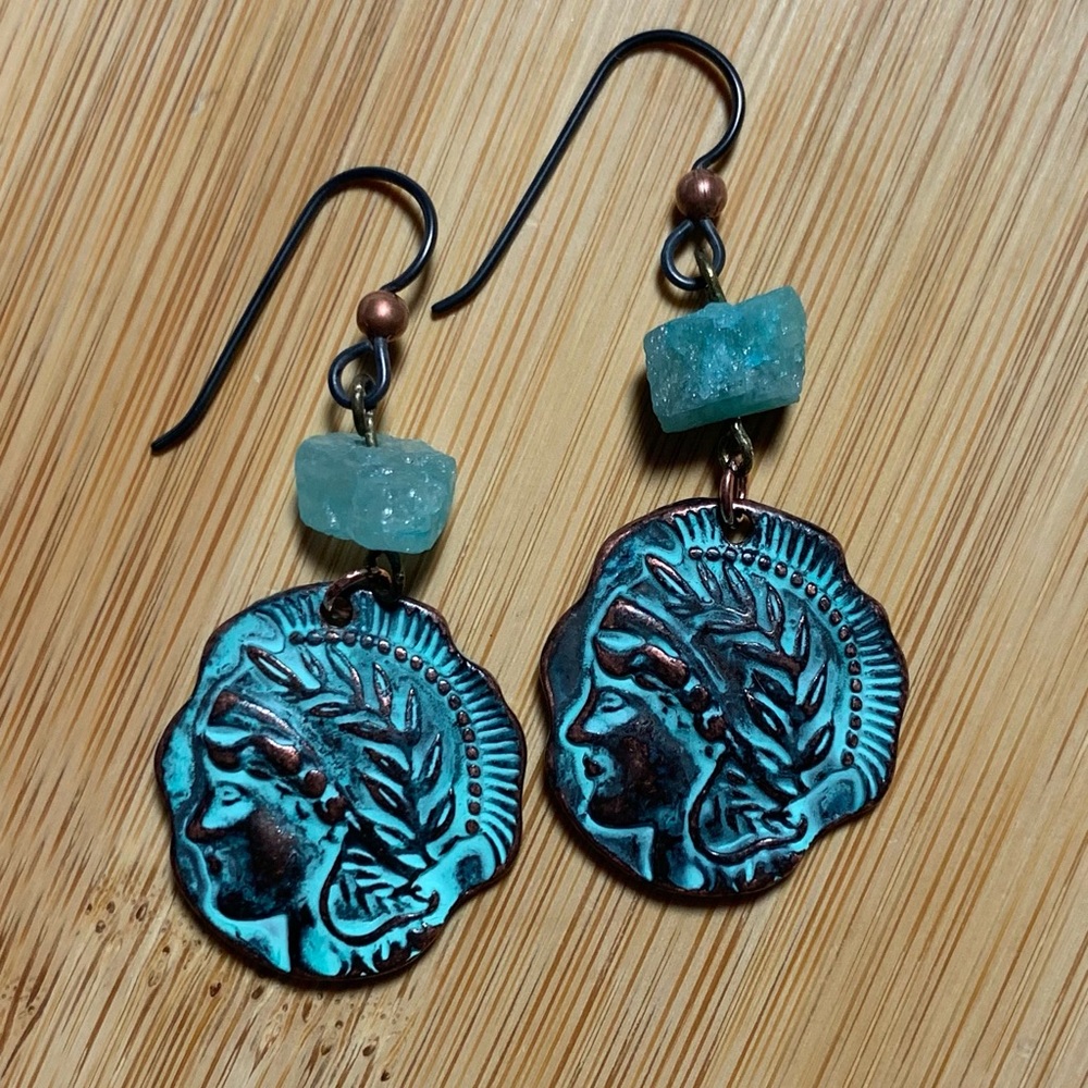 Aquamarine Indian princess . SS ear wire. Handmade - Picture 3 of 6